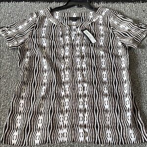 Worthington Neutral Graphic Black, White & Tan Blouse